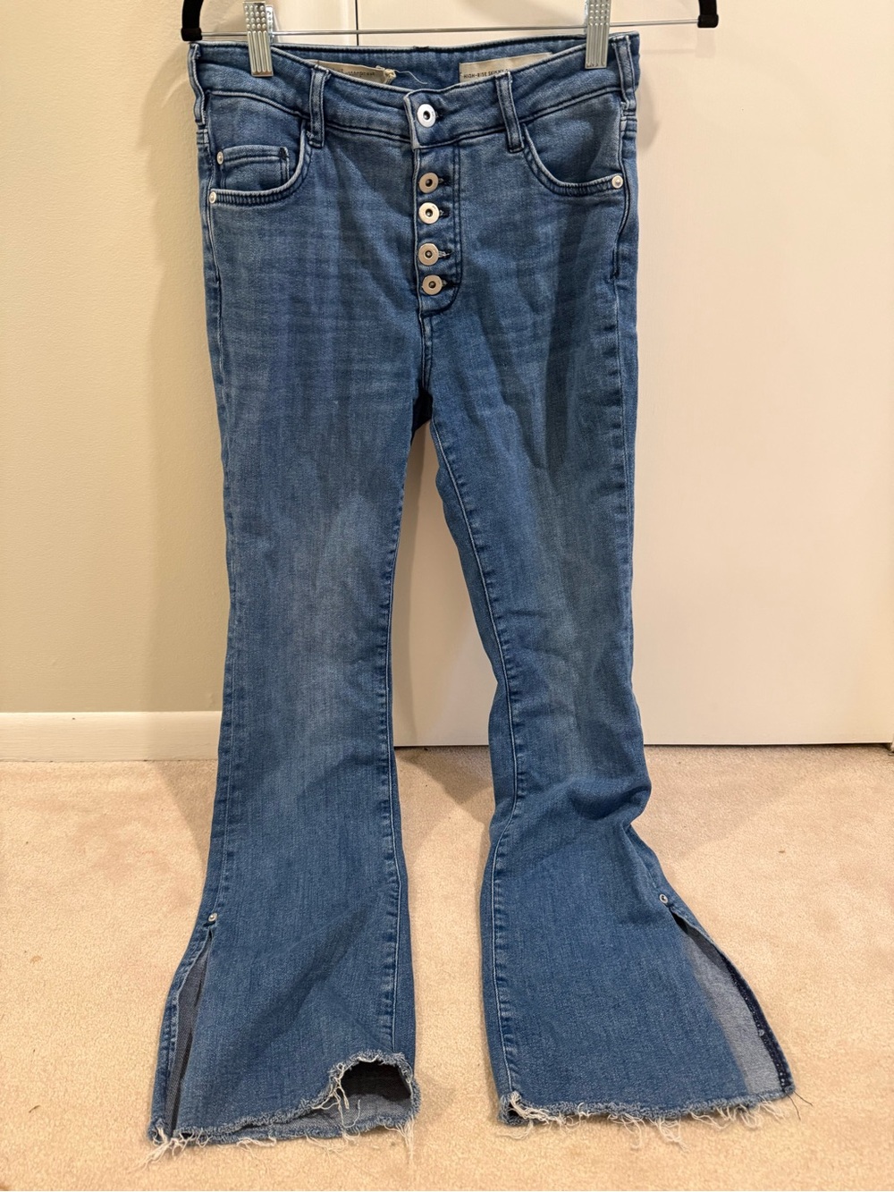 Pilcro and the Letterpress Medium Blue Button-Front Flared Jeans